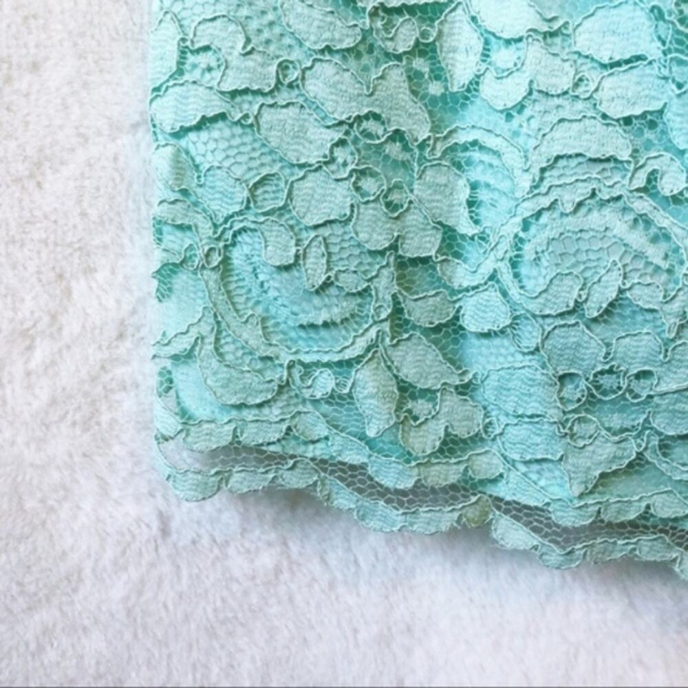 David’s Bridal Teal Short Strapless Lace Dress - Picture 4 of 16